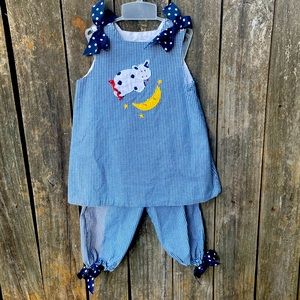 Girls’ Becki size 6x two-piece outfit, blue and white check